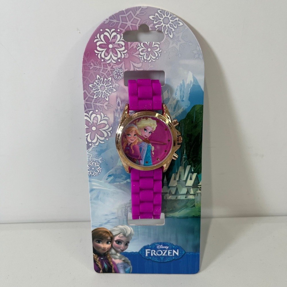 NEW Disney Frozen Wrist Watch Anna Elsa Pink Rubber Strap Rose Gold Tone